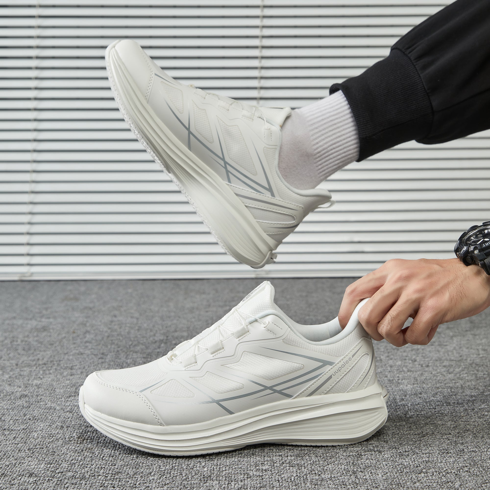 World's First Adjustable Hands Free Shoes for Unisex – Self Lacing Walking Shoes with Innovative Design, No-Tie Laces, No-Bend Convenience, Slip on & Slide & Go