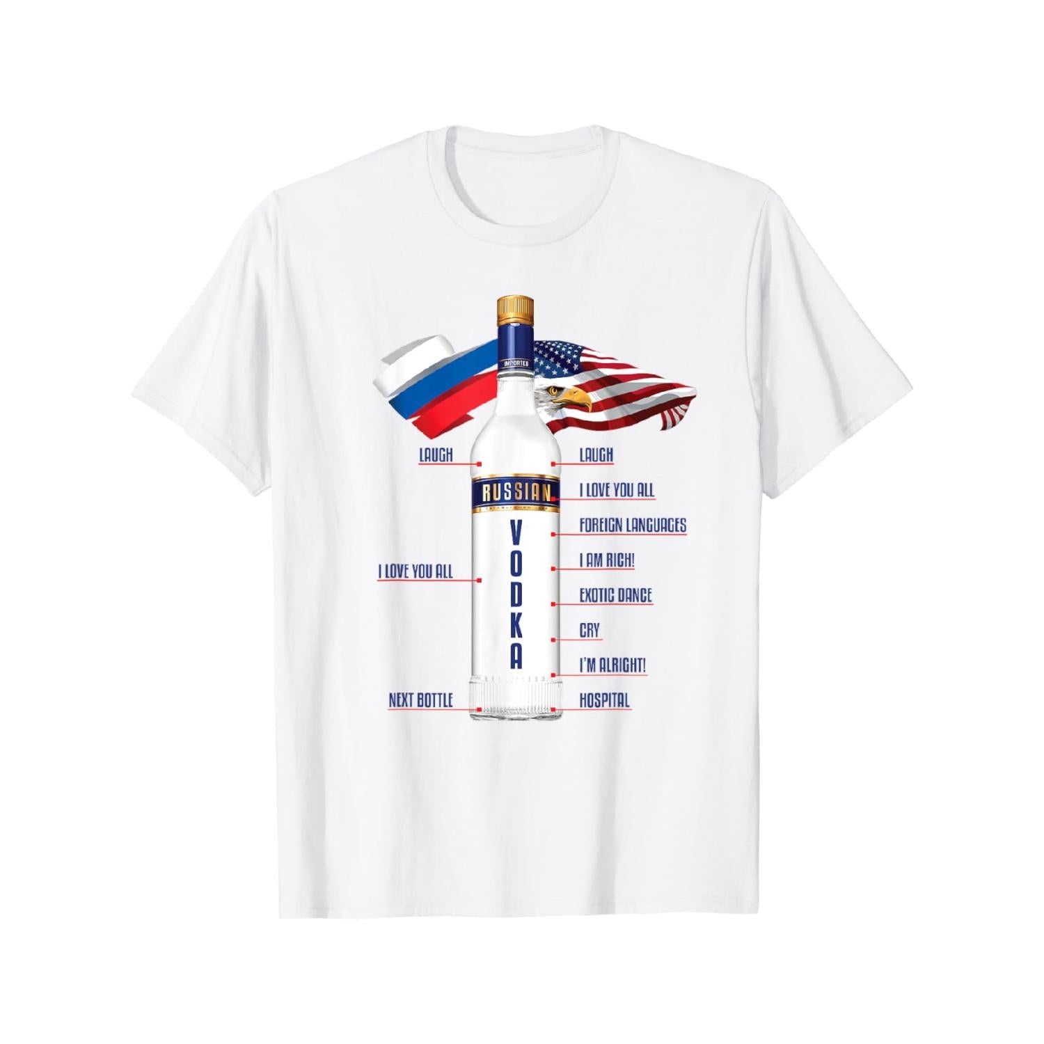 100 Percent Cotton T Shirt Featuring Humorous Vodka Quote Comparing Russian and American Drinking Styles