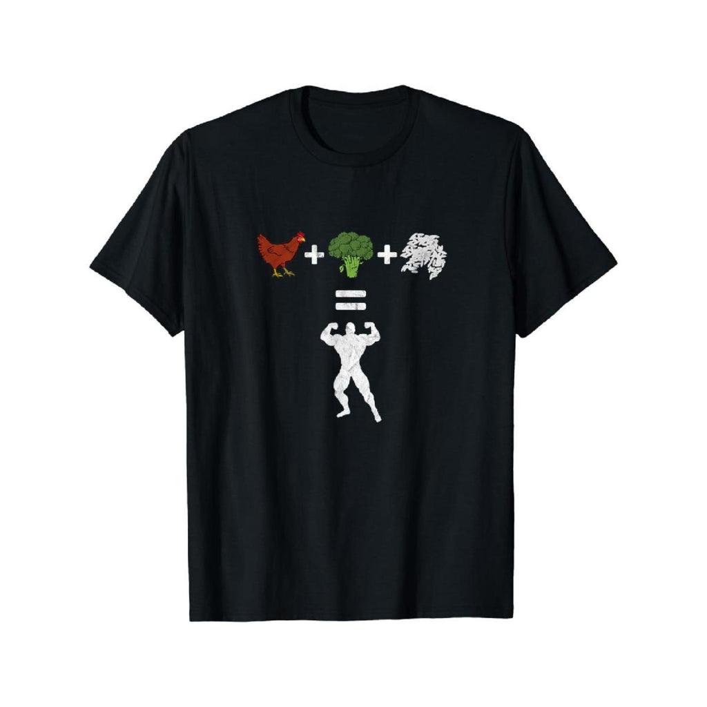 100 Percent Cotton T Shirt Featuring Chicken Broccoli Rice Bodybuilding Diet Humorous Sport Workout Tee