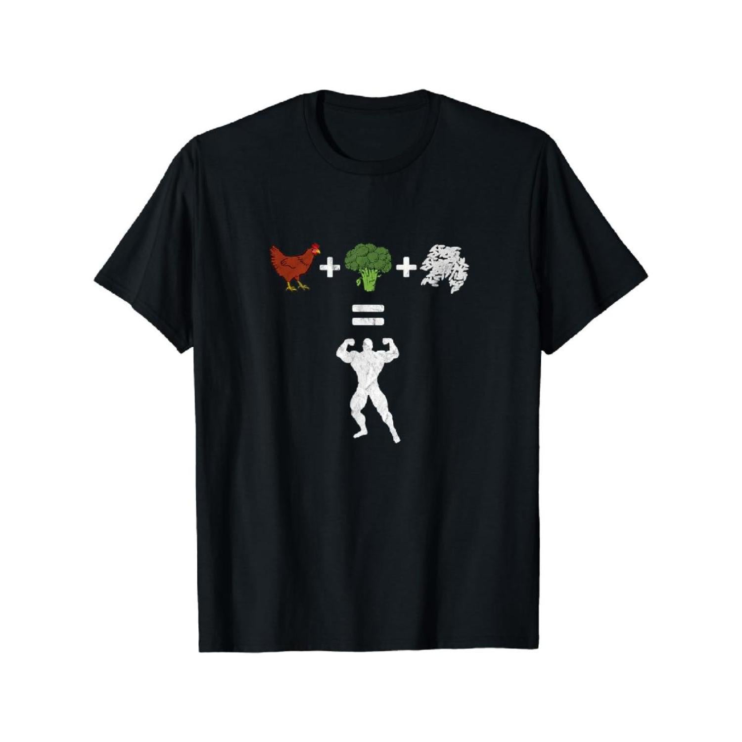 100 Percent Cotton T Shirt Featuring Chicken Broccoli Rice Bodybuilding Diet Humorous Sport Workout Tee