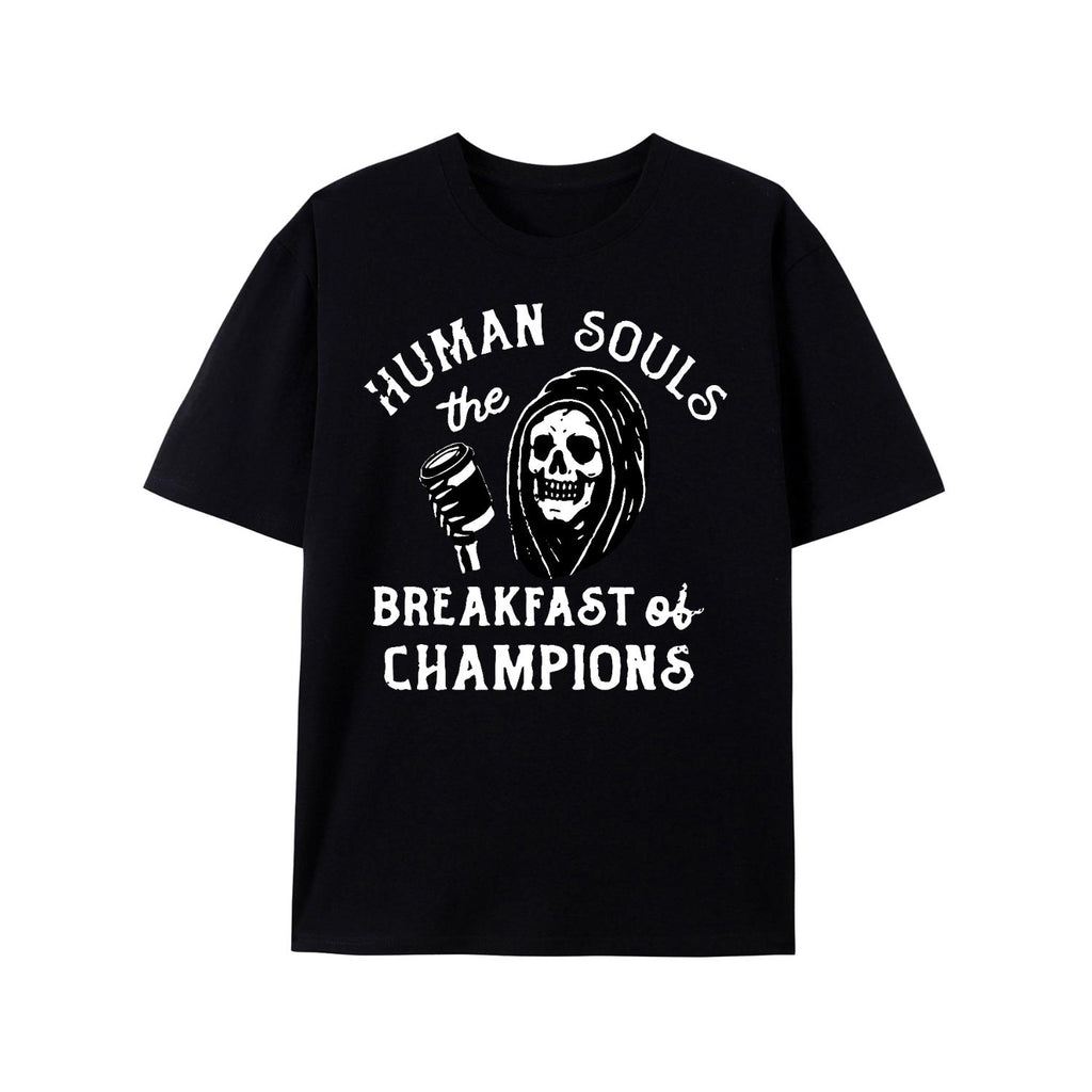 Mens Human Souls Breakfast Tee Funny Halloween Reaper Joke Shirt For Guys