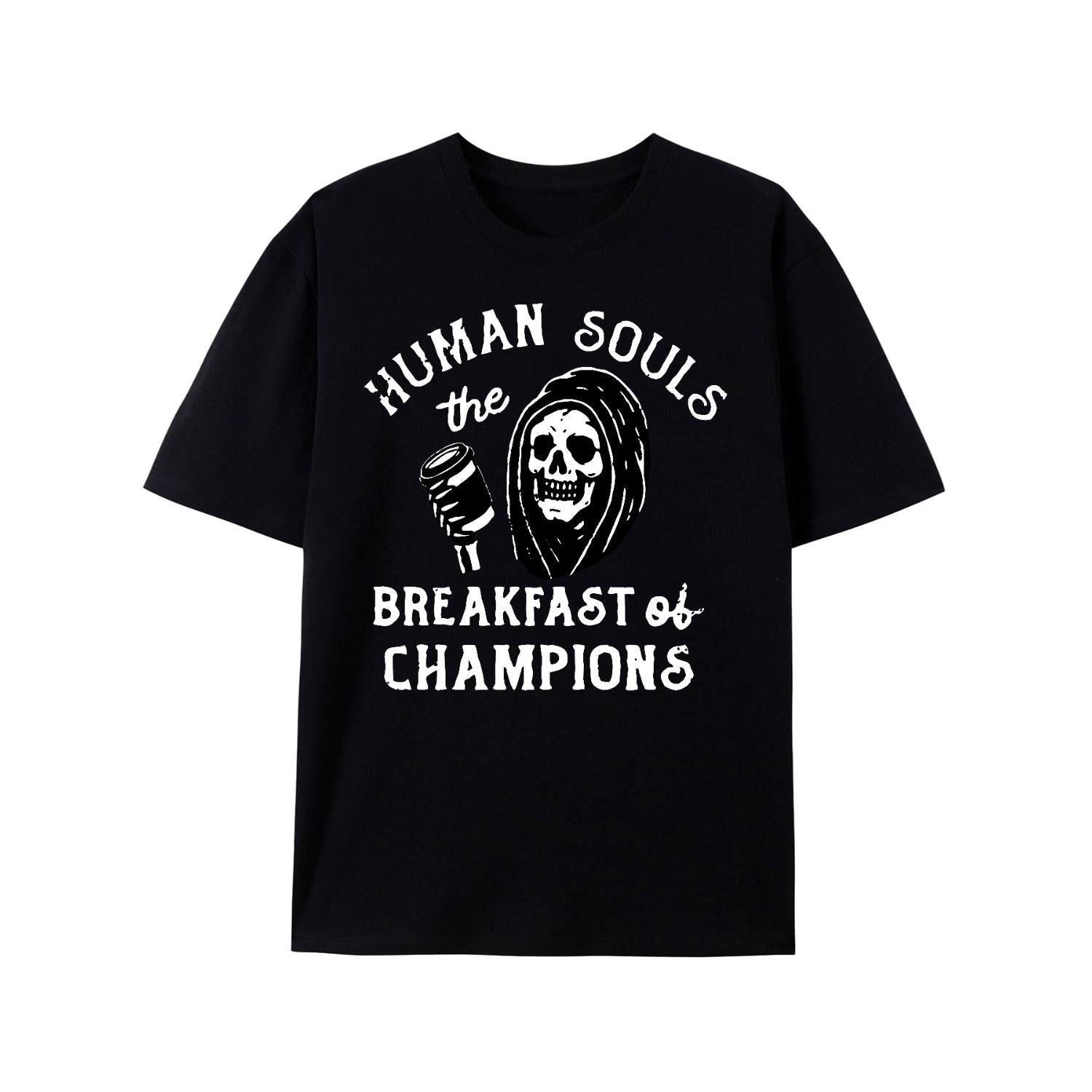 Mens Human Souls Breakfast Tee Funny Halloween Reaper Joke Shirt For Guys