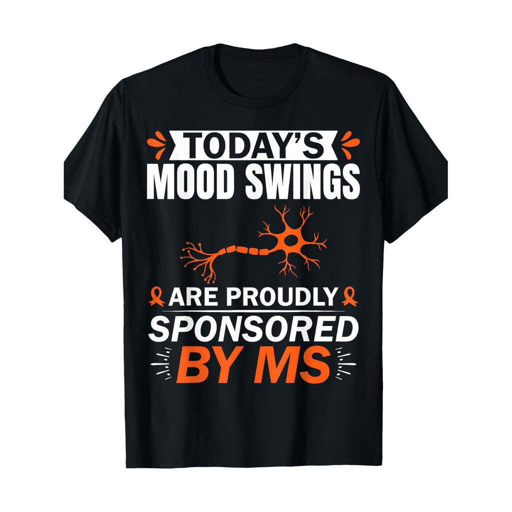 Mens Todays Mood Swings Multiple Sclerosis Awareness Shirt 100 Percent Cotton Black Tee Featuring Brain Graphic Casual Short Sleeve Round Neck Machine Washable Comfortable Casual Wear Cause Support Apparel