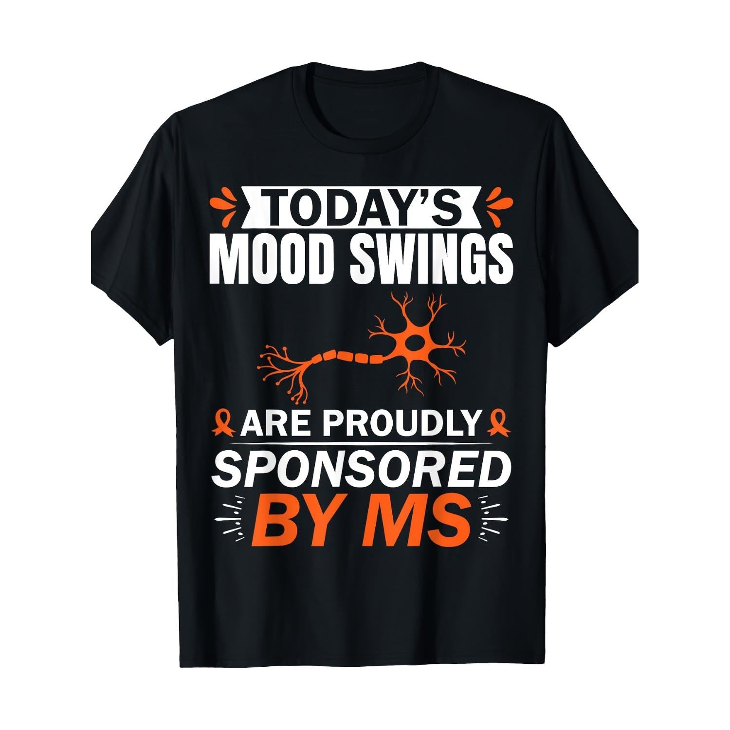 Mens Todays Mood Swings Multiple Sclerosis Awareness Shirt 100 Percent Cotton Black Tee Featuring Brain Graphic Casual Short Sleeve Round Neck Machine Washable Comfortable Casual Wear Cause Support Apparel