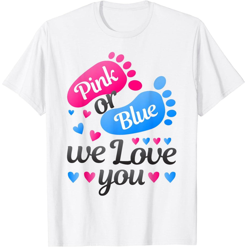 Cotton Short Sleeve Gender Reveal T Shirt Pink or Blue Love You Design for Men and Women