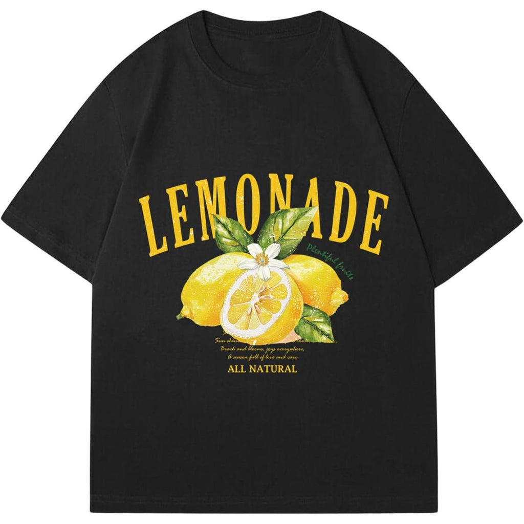 Verdusa Womens Oversized Fruit Letter Print T Shirt Retro Vintage Style Round Neck Drop Shoulder Tee Top