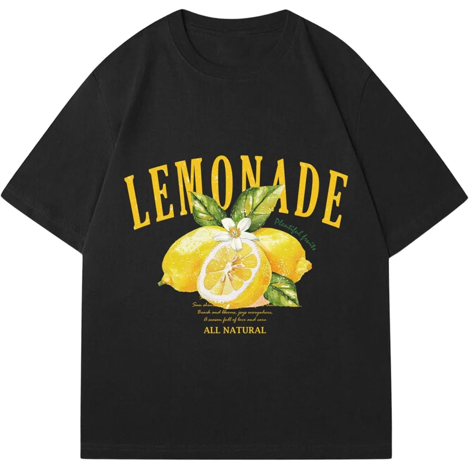 Verdusa Womens Oversized Fruit Letter Print T Shirt Retro Vintage Style Round Neck Drop Shoulder Tee Top