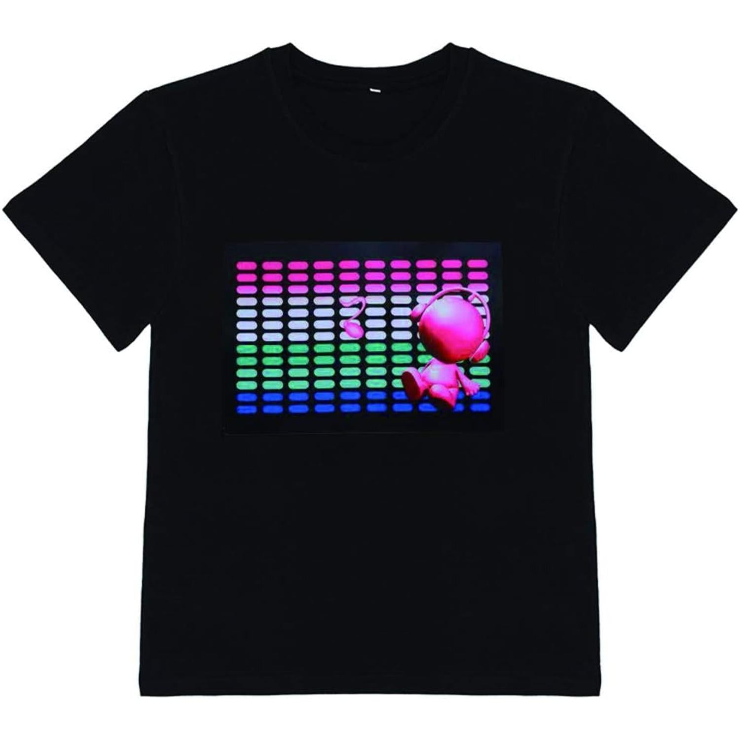 Kids Sound Activated LED Flashing Black T Shirt for Birthday Halloween and Christmas Celebrations