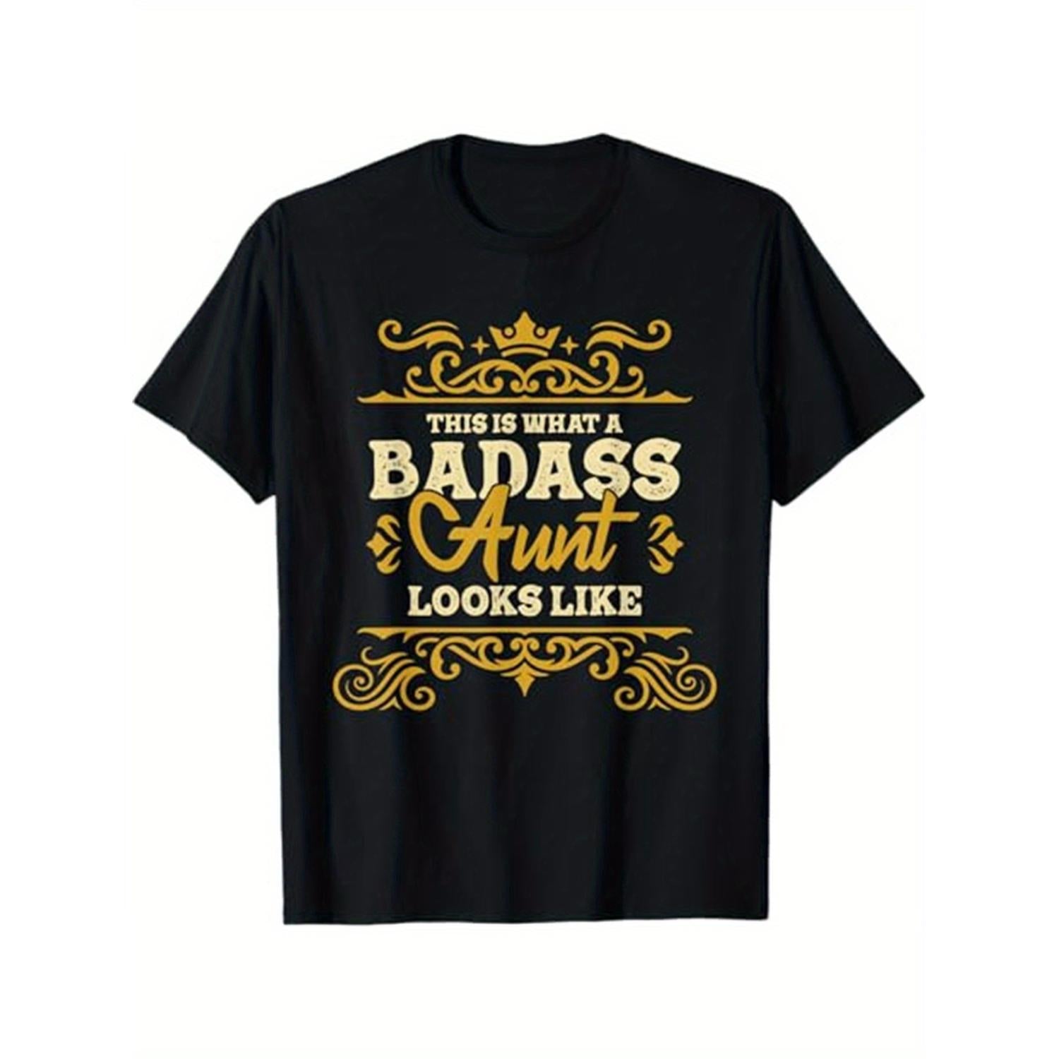 Super Cool Aunt Cotton T Shirt Featuring Geometric Pattern Casual Round Neck Slight Elasticity Regular Fit Suitable for All Seasons 180g