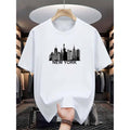 Mens Light Blue New York City Skyline Graphic T Shirt Casual Comfortable Polyester Short Sleeve Round Neck Machine Washable Summer Fashion Tee