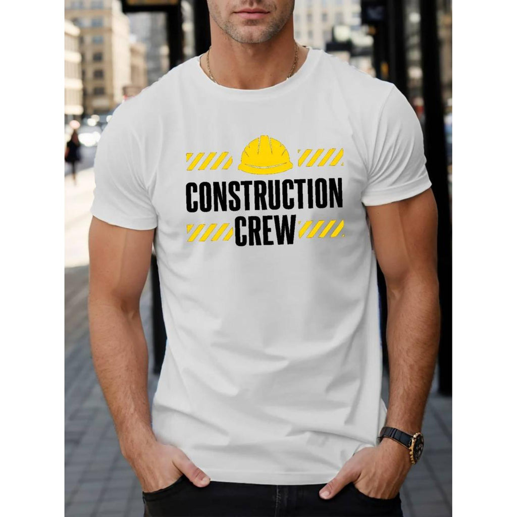 Summer Casual Short Sleeve Construction Crew Print T Shirt For Men