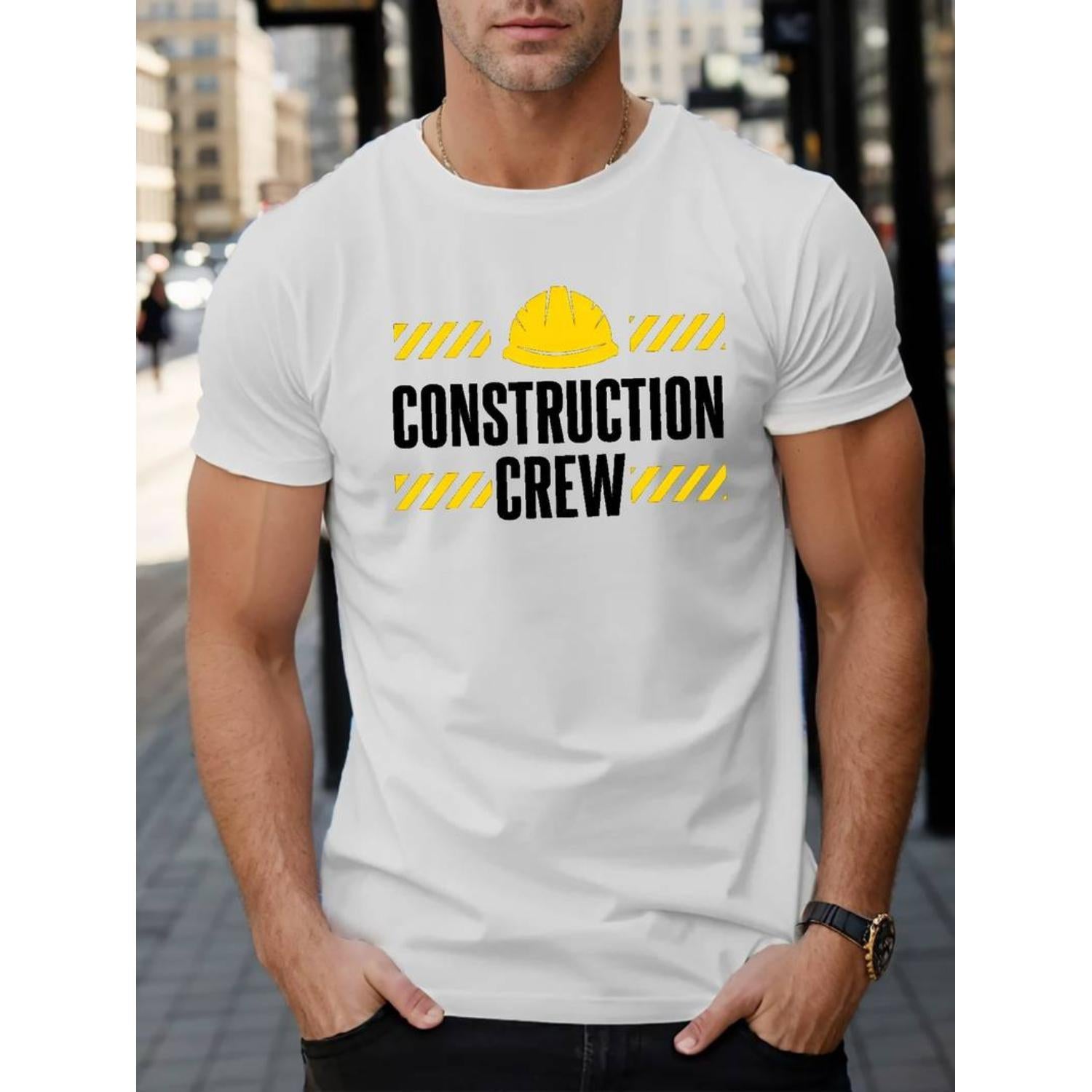 Summer Casual Short Sleeve Construction Crew Print T Shirt For Men