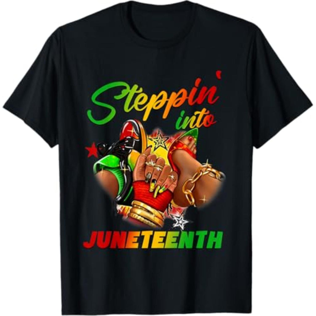 Stepping Into Juneteenth Afro Woman Black Girls Sneakers Design For Men T Shirt