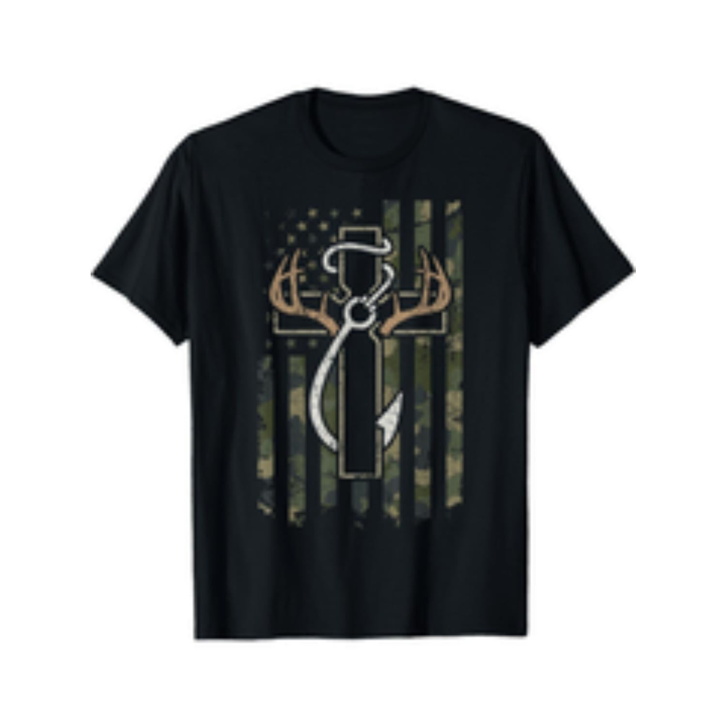 Hunting Fishing Faith Christian Hunter Fisherman Camo Usa Everyday Essential Round Neck Short Sleeve Cotton T Shirt For Men Black