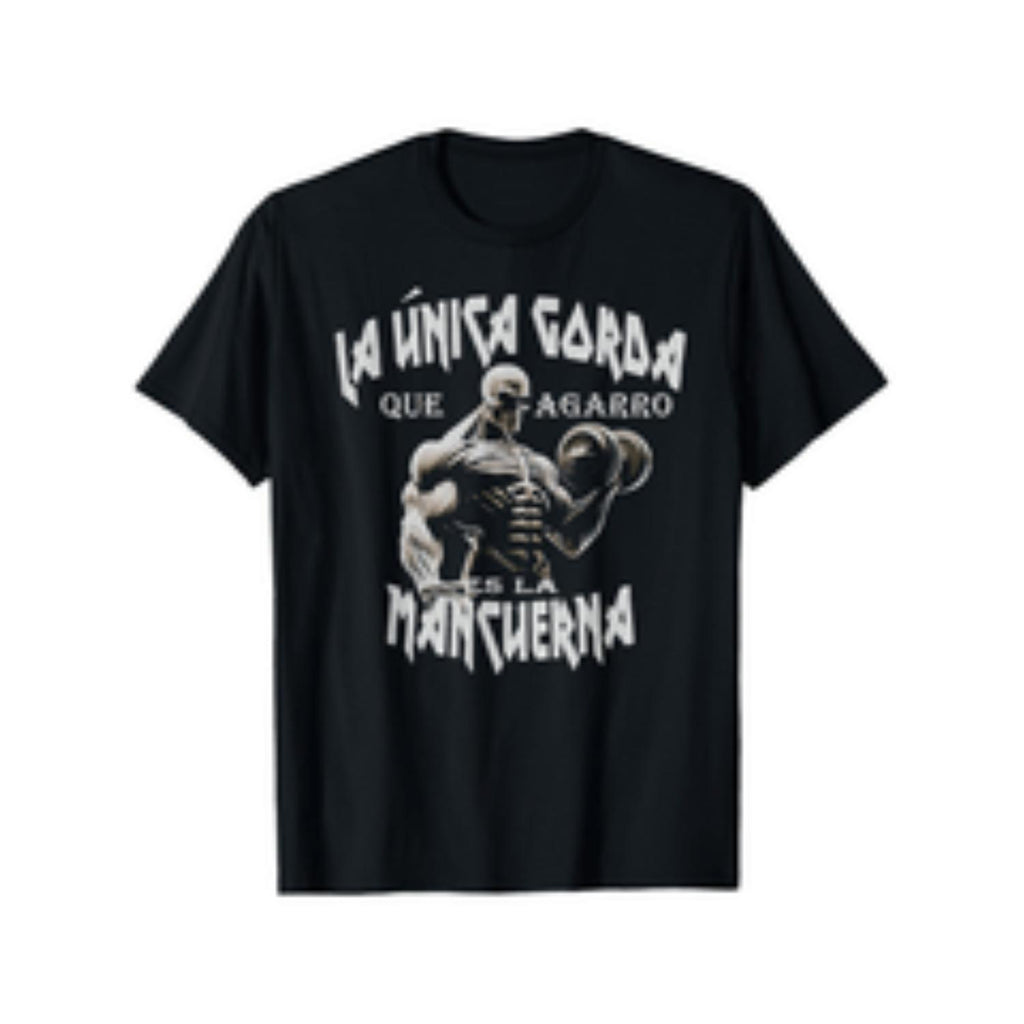 Funny Gym Inspired Mexican Skull Graphic Unisex T Shirt 100 Percent Cotton Relaxed Fit Round Neck Short Sleeve Stretch Fabric Black With White Print Sizes S To XXXL