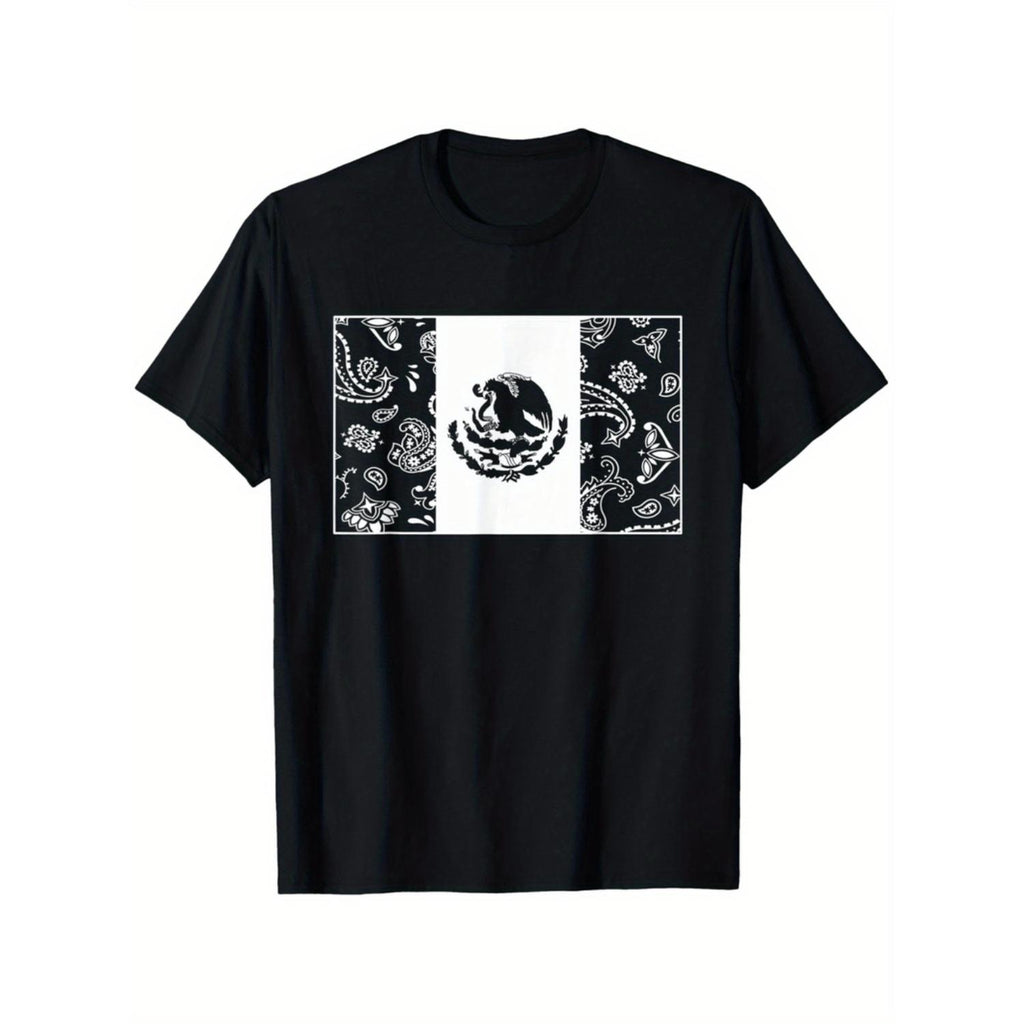 Casual Yardage Featuring Mexican Flag Design Short Sleeve Cotton T Shirt Suitable for Halloween Thanksgiving Christmas and Valentine's Day Gift Sizes S to 3XL Black