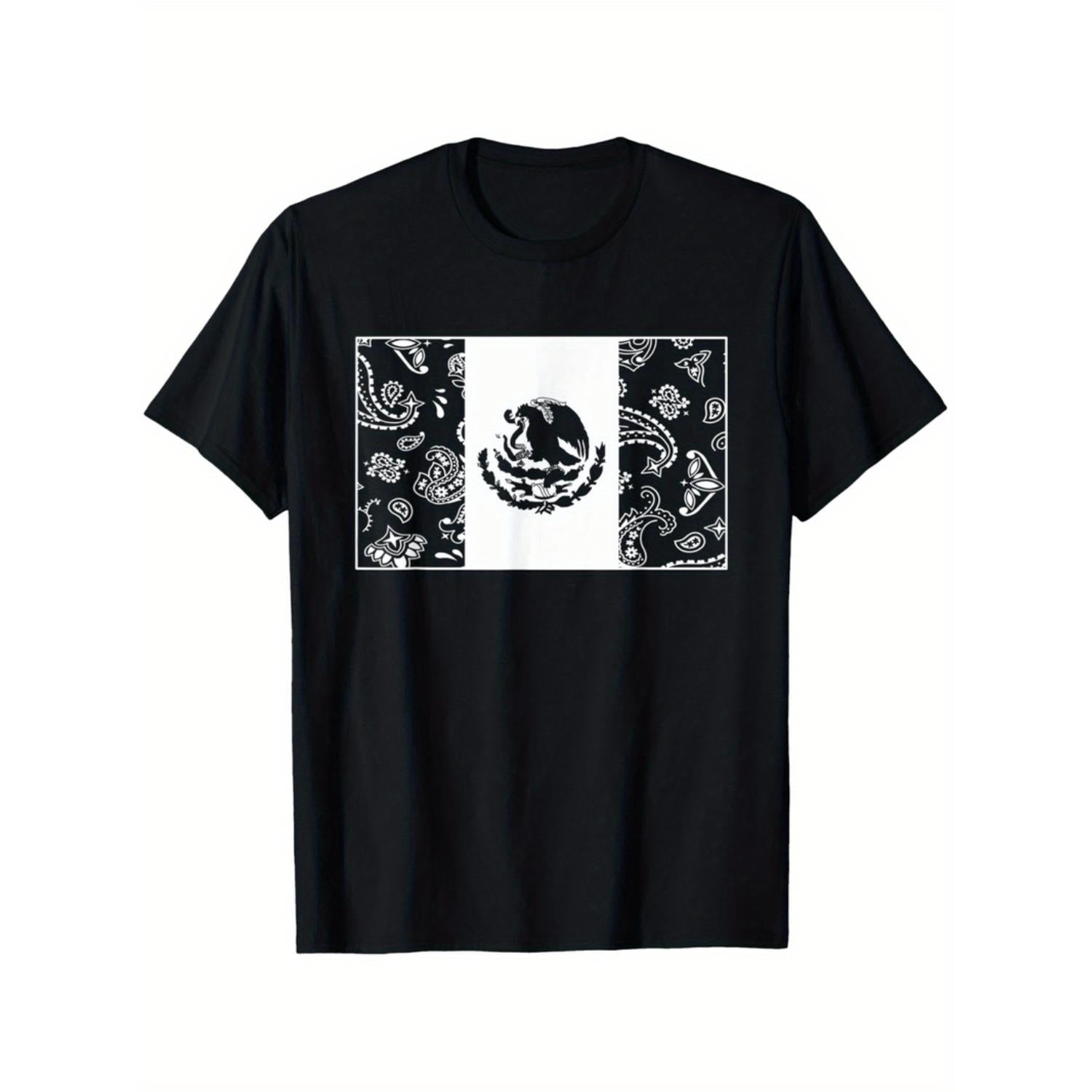 Casual Yardage Featuring Mexican Flag Design Short Sleeve Cotton T Shirt Suitable for Halloween Thanksgiving Christmas and Valentine's Day Gift Sizes S to 3XL Black