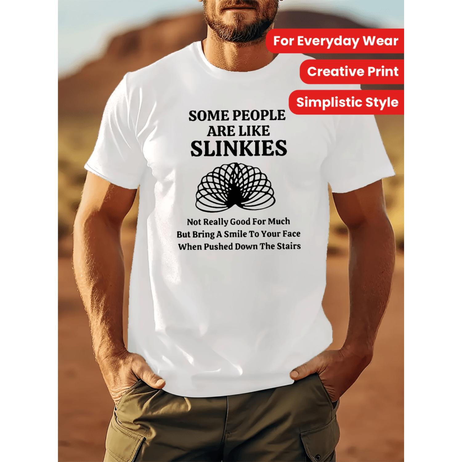 Creative Mens Casual Round Neck Cotton T Shirt Style for Everyday Wear One Piece 100 Percent Cotton White Shirt Inspired by Slinkies