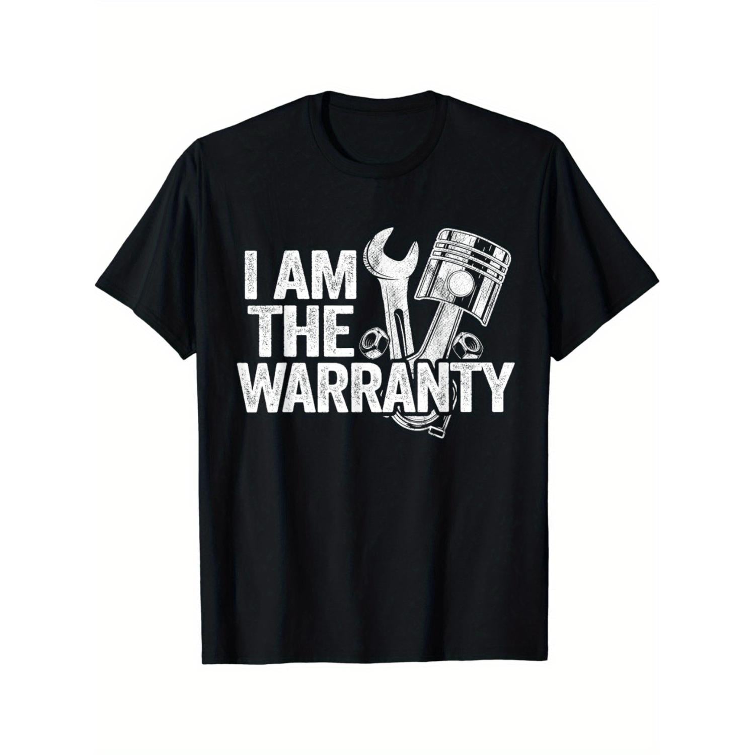 Mens Casual Cotton Crew Neck Short Sleeve Pullover Tee With I Am The Print Knit Fabric For Weekend Oversized Black T Shirt
