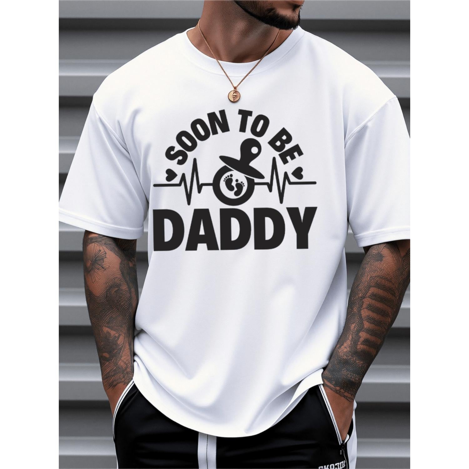 Mens Casual Dad T Shirt with Heartbeat Design Made of 100 Cotton Loose Fit Breathable Summer Outing Tee Perfect for New Fathers and Fathers Day Gift