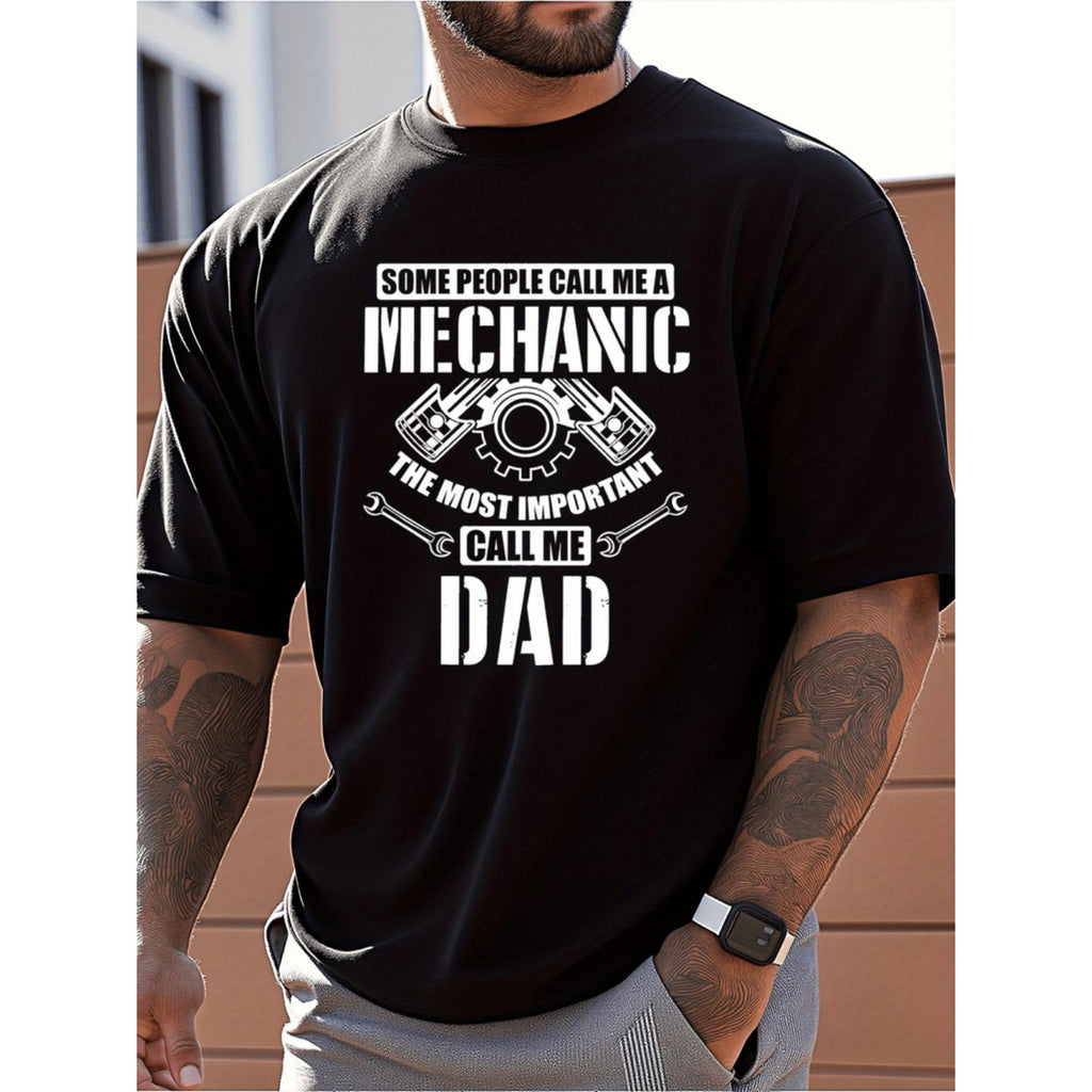 Mens Mechanic Dad Graphic T Shirt 100 Percent Cotton Casual Short Sleeve Tee Featuring Gears and Wrenches Design Ideal Gift for Spring Summer Daily Outdoor Fathers Day Wear