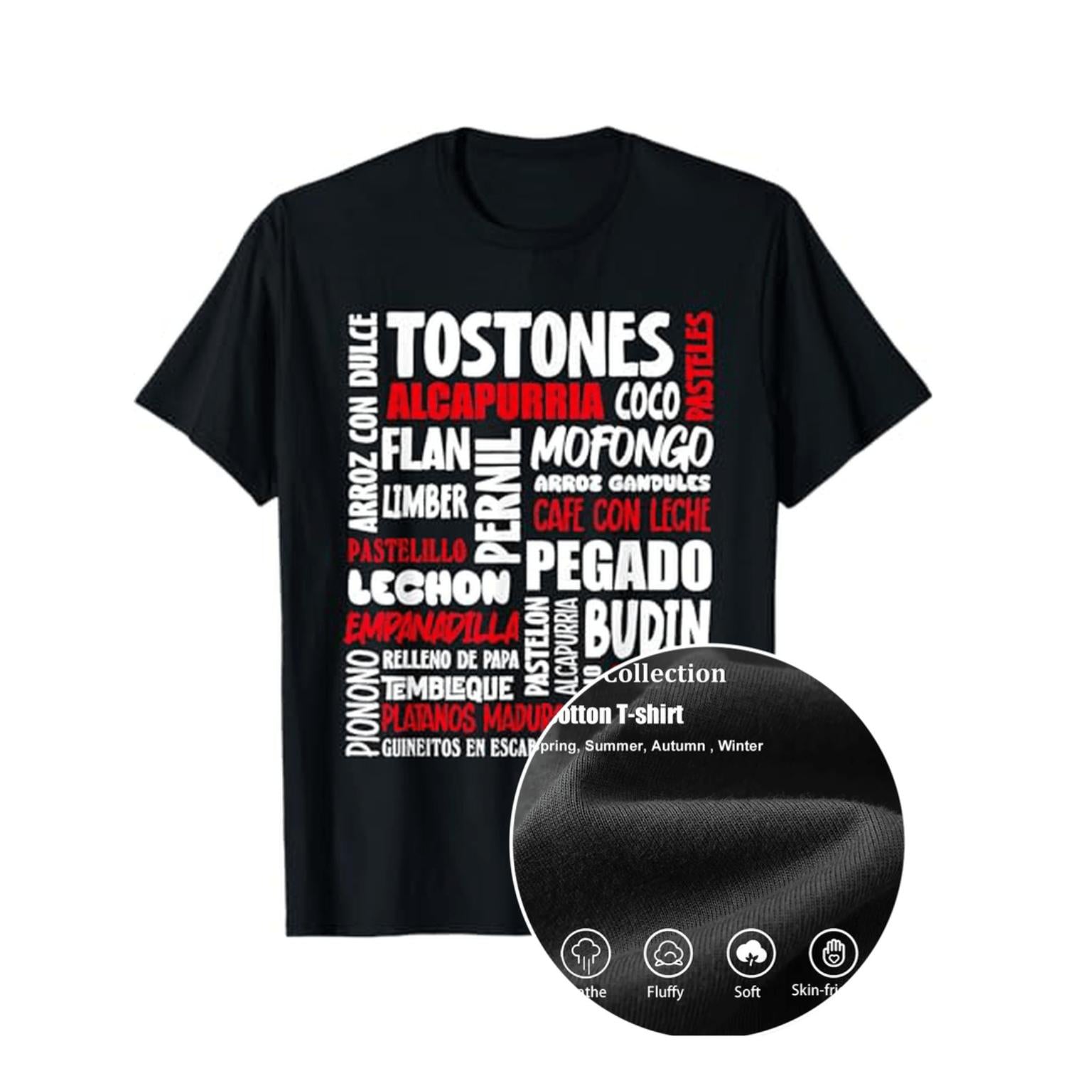 Mens Puerto Rican Cuisine Inspired 100 Percent Cotton Crew Neck Casual Printed T Shirt Sizes S To XXXL