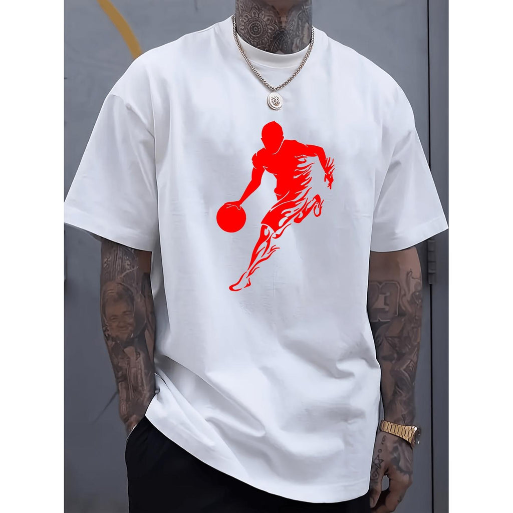 Men's Basketball Silhouette Graphic T Shirt Made of 100 Cotton Casual Crew Neck Long Sleeve T Shirt with Slight Elasticity and Plus Size in Black