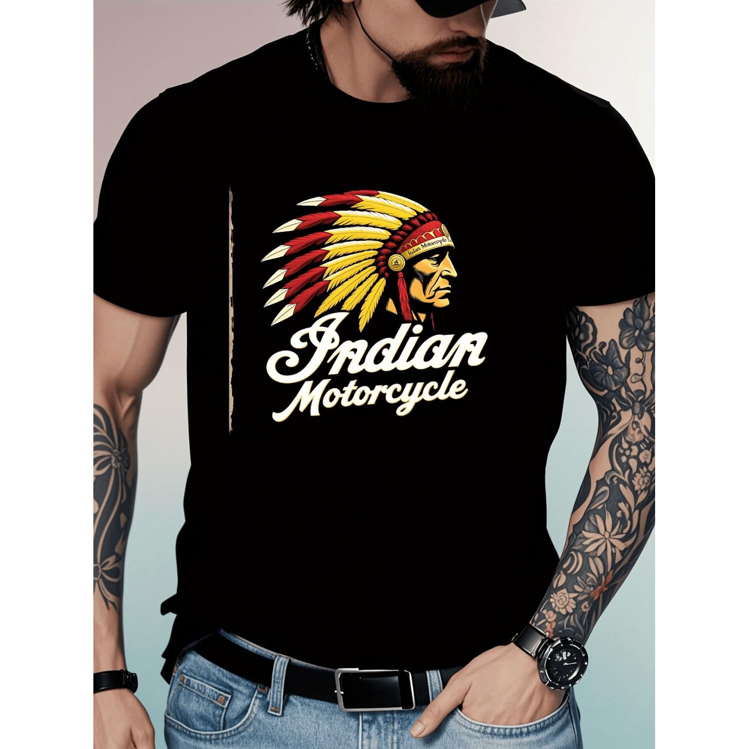 Cotton Crew Neck Graphic T Shirt Short Sleeve Casual Top with Heat Transfer Print Regular Fit for Men Machine Washable Black