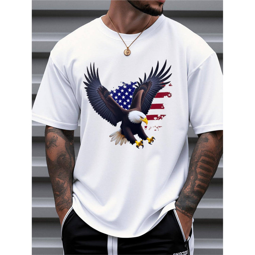Men's Patriotic American Flag Navy Blue Casual Short Sleeve Loose Fit T-Shirt for Spring Summer Outdoor Activities Comfy 100 Cotton Tee