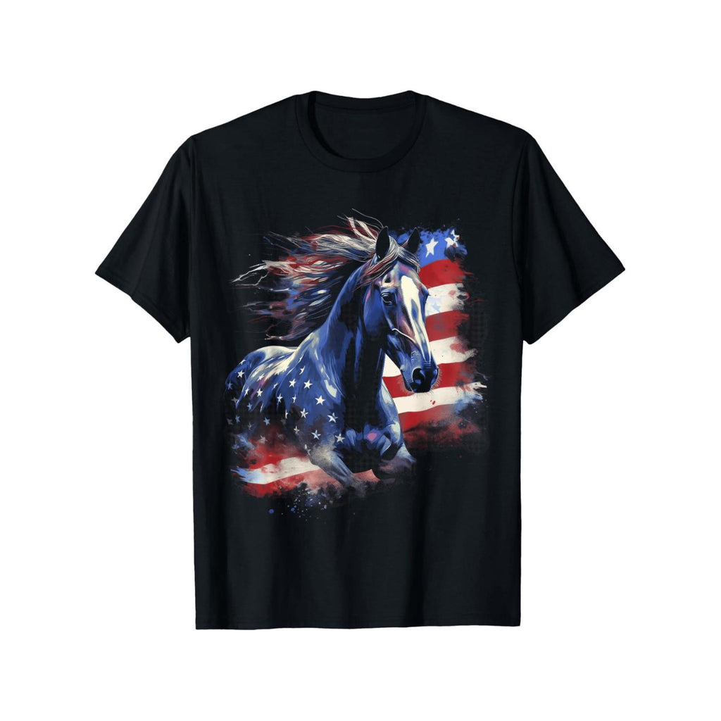 Patriotic Horse American Flag Riding Western Farm T Shirt Unisex Cotton Casual Round Neck Outdoor Short Sleeve T Shirt with Stretch Lik Elastic 100 Cotton S XXXL Black