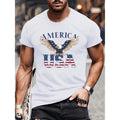 Mens Patriotic Stars Graphic T Shirt 100 Percent Cotton 180gsm Regular Fit Round Neck Short Sleeve Casual Summer Tee White