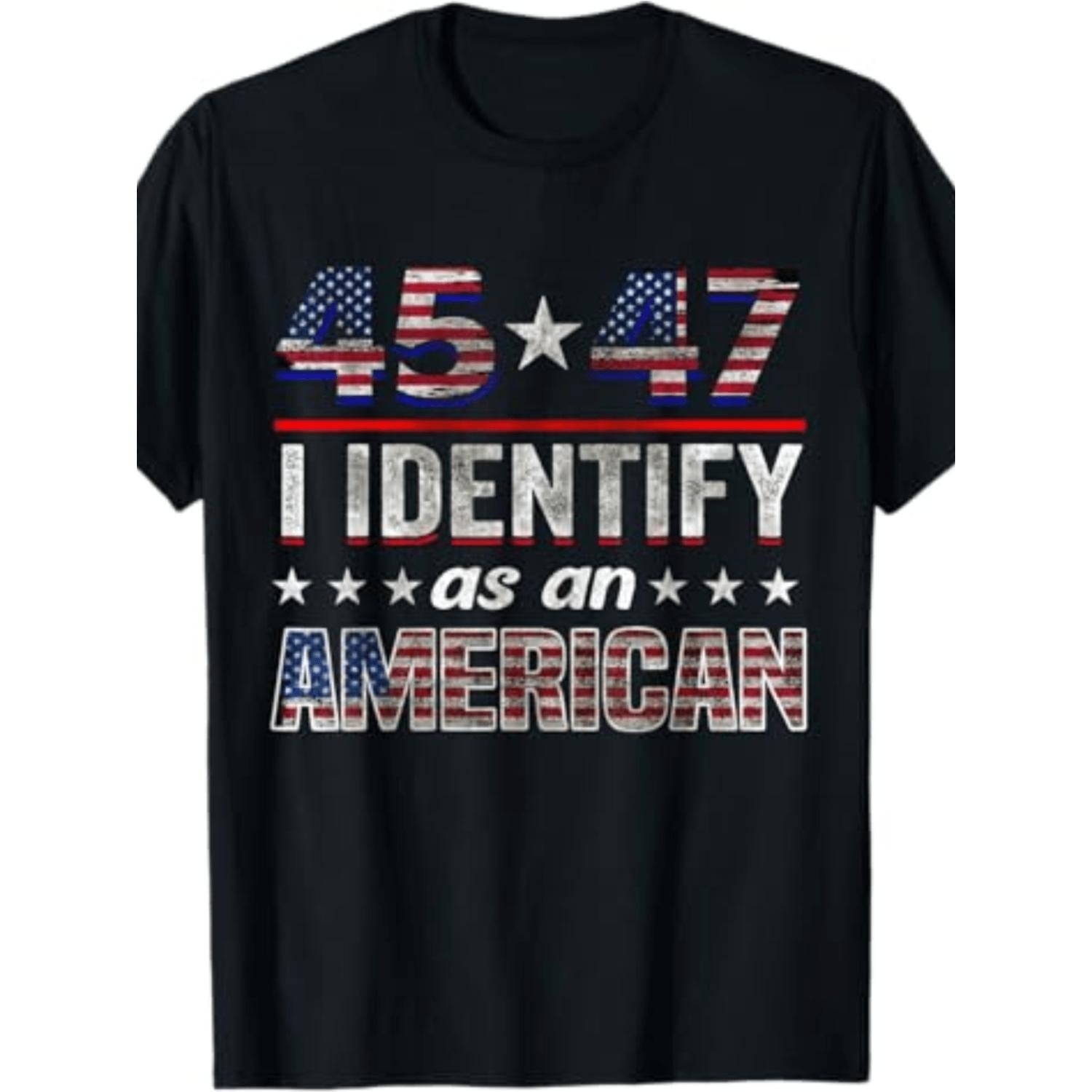 Patriotic American Flag 45 47 Print Cotton T Shirt Casual Crew Neck Unisex Stretch Knit Fabric for Men Women and Parents Black