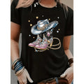 Womens Western Cowboy Graphic T Shirt Sparkling Black Short Sleeve Tee Featuring Cowboy Hat Boots Design Casual Round Neck Top Durable Fabric Suitable For Adult Casual Wear