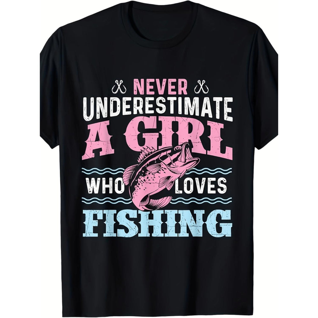 Lightweight Never A Girl Who Fishing Womens Casual T Shirt 100 Percent Cotton Short Sleeve Crew Neck Relaxed Fit Perfect For Outdoor Activities Black
