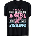 Lightweight Never A Girl Who Fishing Womens Casual T Shirt 100 Percent Cotton Short Sleeve Crew Neck Relaxed Fit Perfect For Outdoor Activities Black