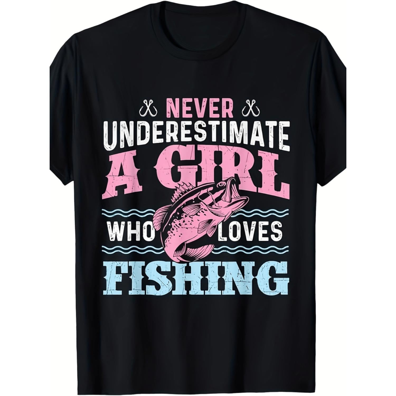 Lightweight Never A Girl Who Fishing Womens Casual T Shirt 100 Percent Cotton Short Sleeve Crew Neck Relaxed Fit Perfect For Outdoor Activities Black