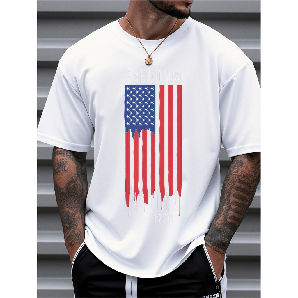 Mens Tshirts For Men Designed With Print Cotton Fabric Regular Fit Patriotic Theme Summer Wear Soft Cotton Material Ideal For Everyday Use Suitable For Daily