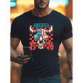 Mens T Shirts Featuring Skull Design With American Flag Pattern On Cotton Fabric Suitable For Daily Outdoor Wear In Spring And Summer Black