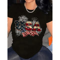 Women's Plus Size Patriotic USA Flag Fireworks Graphic T Shirt Breathable Cotton Casual Round Neck Short Sleeve Top for Spring Summer American Flag Accessories Nontransparent Material White