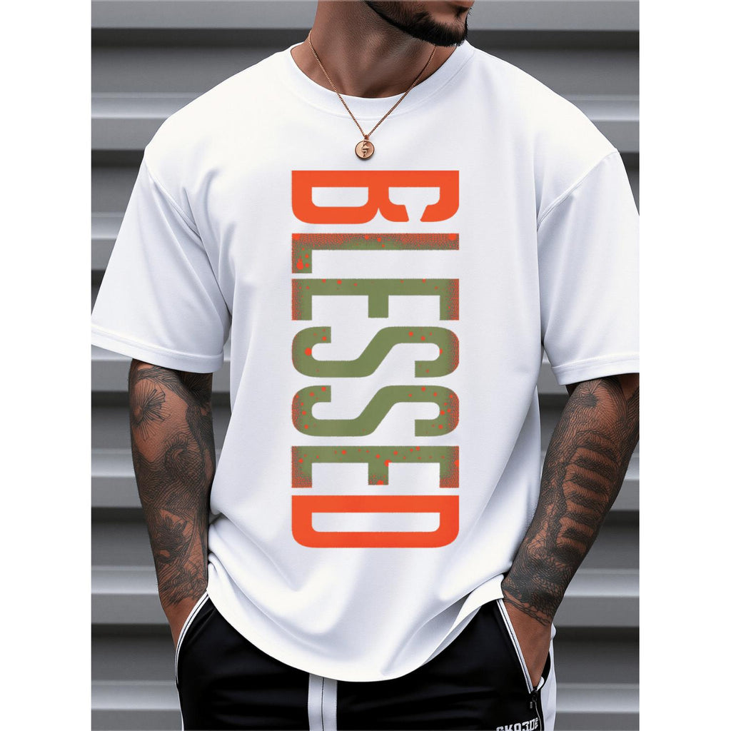 Mens T Shirts Cotton Fabric Loose Fit Comfortable Breathable Blessed Black Print Design Fashionable Trendy Suitable for Daily Outdoor Summer Wear