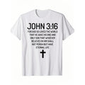 T Shirt For Men Featuring Verse Cross Design Christian Black With White Print 100 Percent Cotton Regular Fit Casual Comfortable Machine Washable Spiritual Casualwear Durable Cotton Fabric Religious Quote Shirt