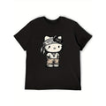 Vintage Style Patterned Loose Cotton T Shirt for Men and Women Black Version One