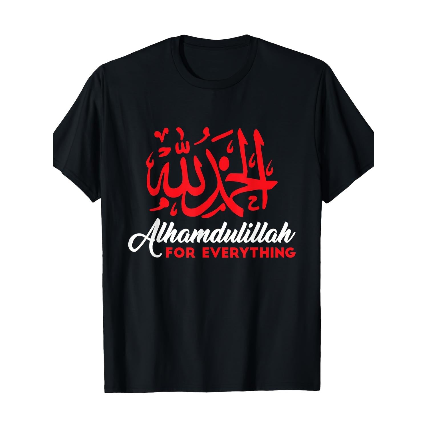 Mens Islamic T Shirt Black with Red Arabic Calligraphy Cotton Casual Short Sleeve Tee for Everyday Casual Wear
