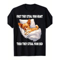 Funny Chihuahua First Steal Your Heart Then Your Bed Graphic T Shirt Casual Short Sleeve Tee For Men Women Unisex Adult And Youth Sizes Machine Washable Durable Fabric