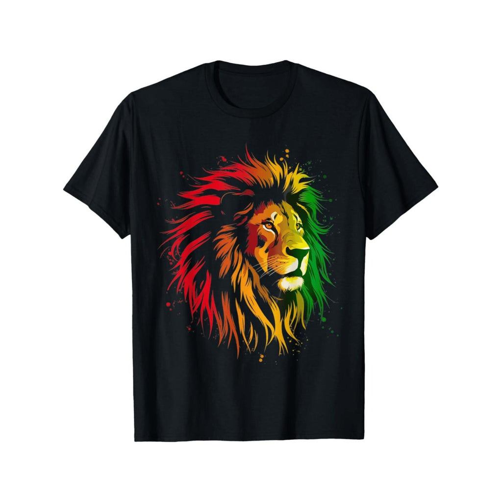 Jamaican Rasta Flag Lion Design Black T Shirt