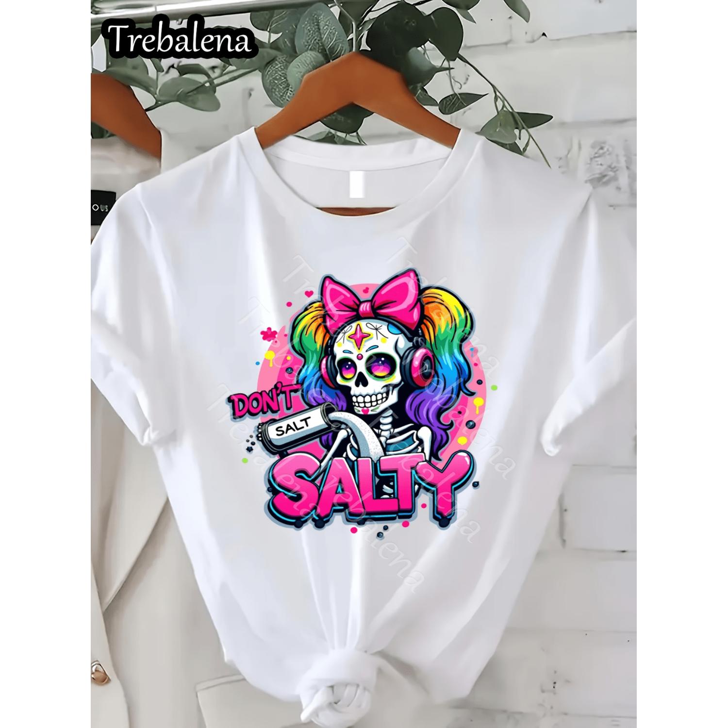 Stylish Casual Women S T Shirt Featuring Colorful Sugar Skull Design and Graphic Statement Wear
