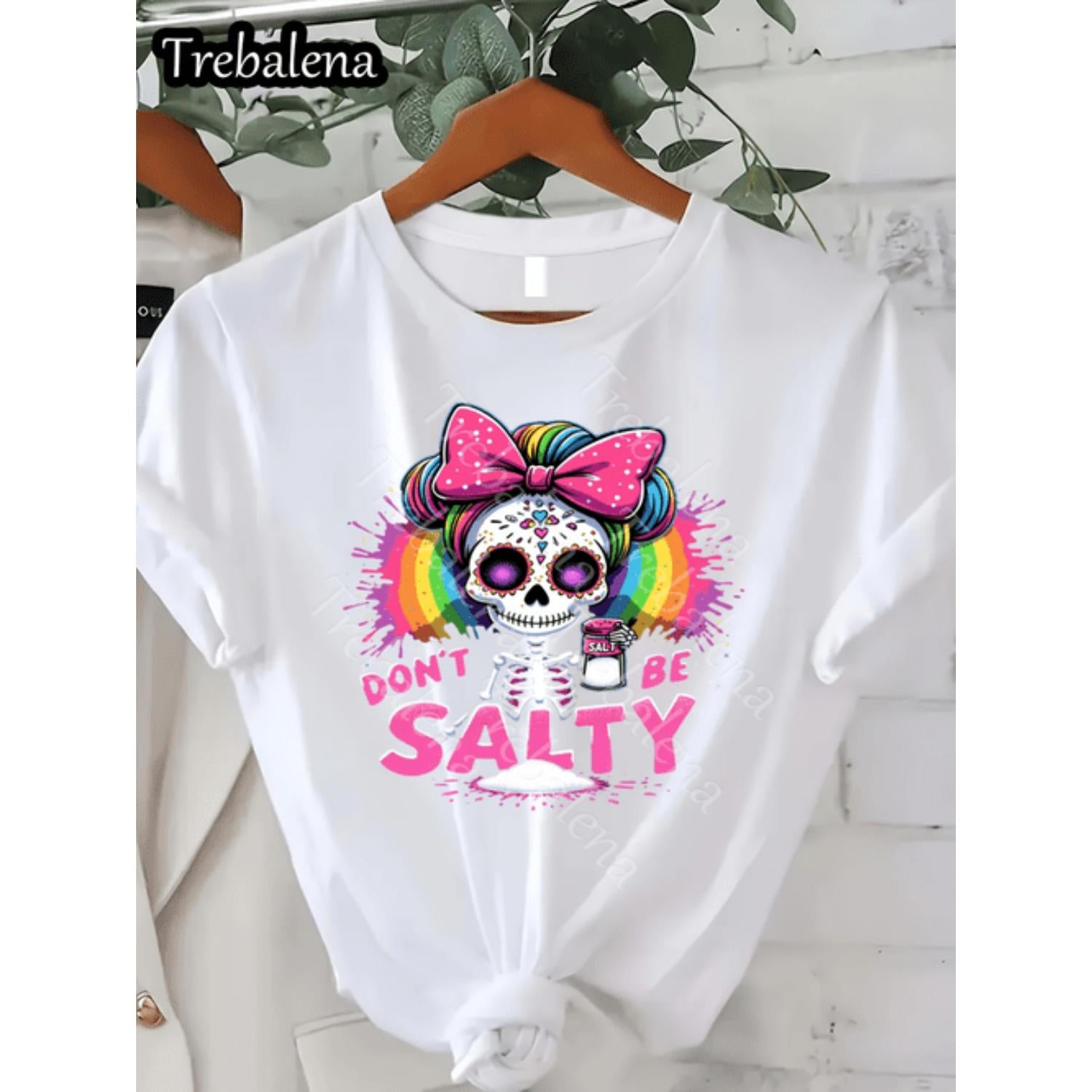 Stylish Casual Women S T Shirt Featuring Colorful Sugar Skull Design and Graphic Statement Wear