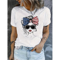 Womens Lightweight Breathable Polyester Knit T Shirt Patriotic American Flag Graphic Crew Neck Short Sleeve Round Neckline Medium Stretch Casual Summer Tee For Spring Casual Wear