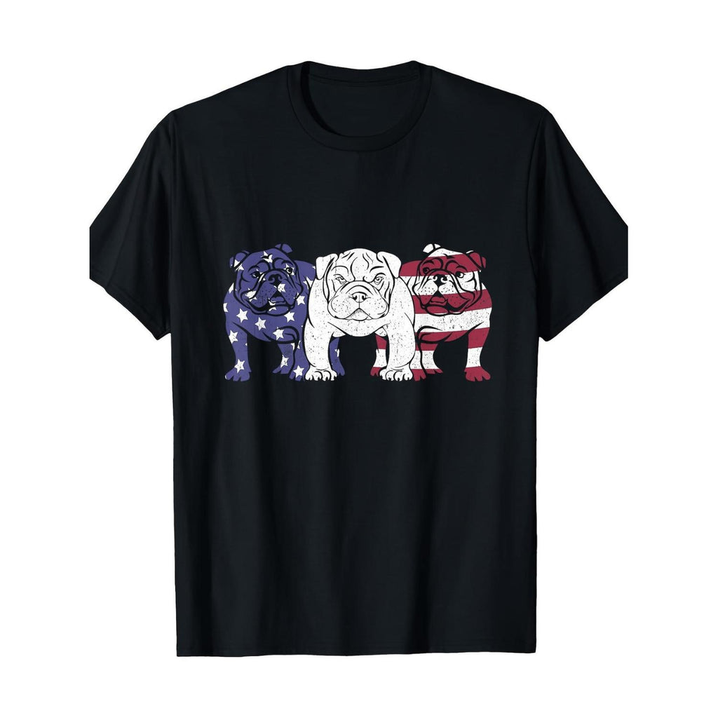 Men's Patriotic English Bulldog TShirt Featuring American Flag Retro Puppy Design Made from 100 Cotton Short Sleeve Round Neck Machine Washable Casual Military Inspired Top Black