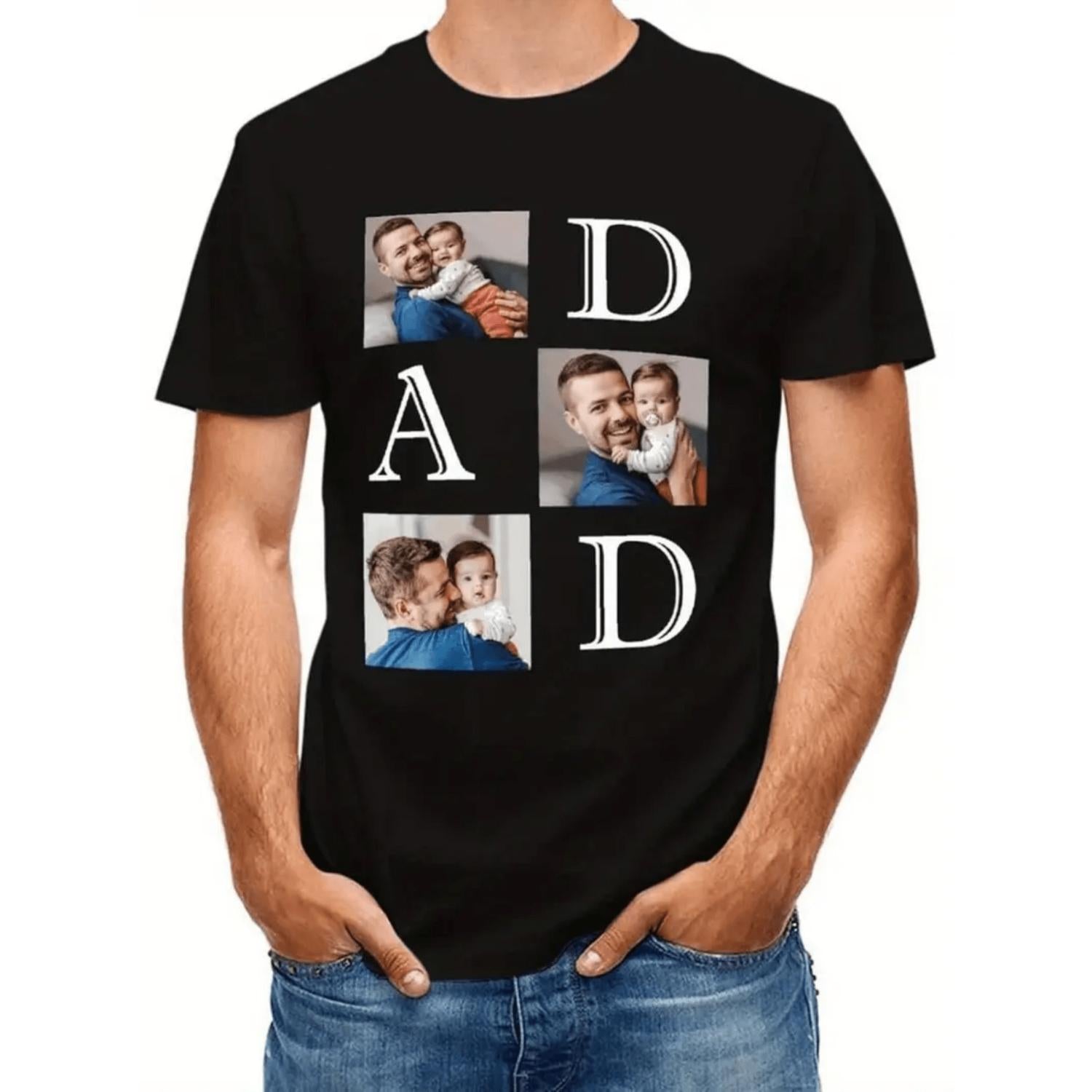 Personalized Dad T Shirt With Photo Custom Casual Cotton Tee For Fathers Day Black Short Sleeve Crewneck Featuring Dad Print Ideal Humorous Gift For Men